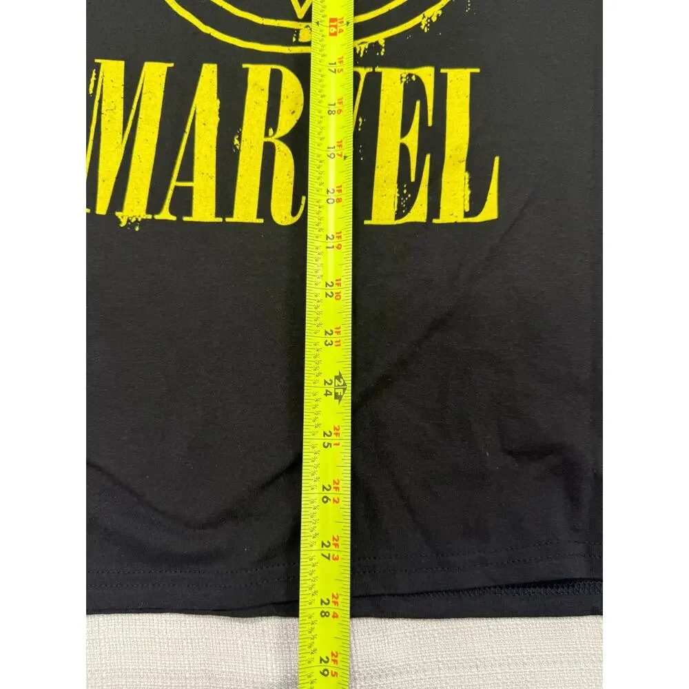 Marvel Captain Marvel T Shirt Mens XL Black Graphic Tee Yellow Logo NWT 100% Cot
